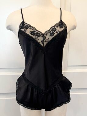 Christian Dior Vintage Black Lace Teddy Pin-up Camisole Bodysuit Romper